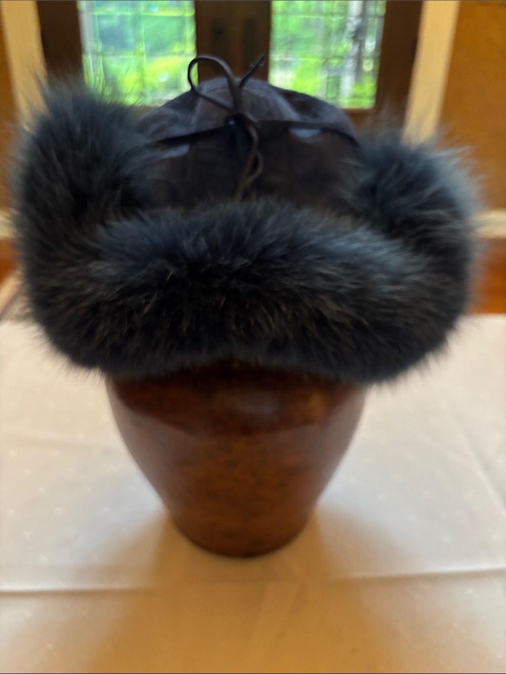 Blue fox and suede Trapper style hat